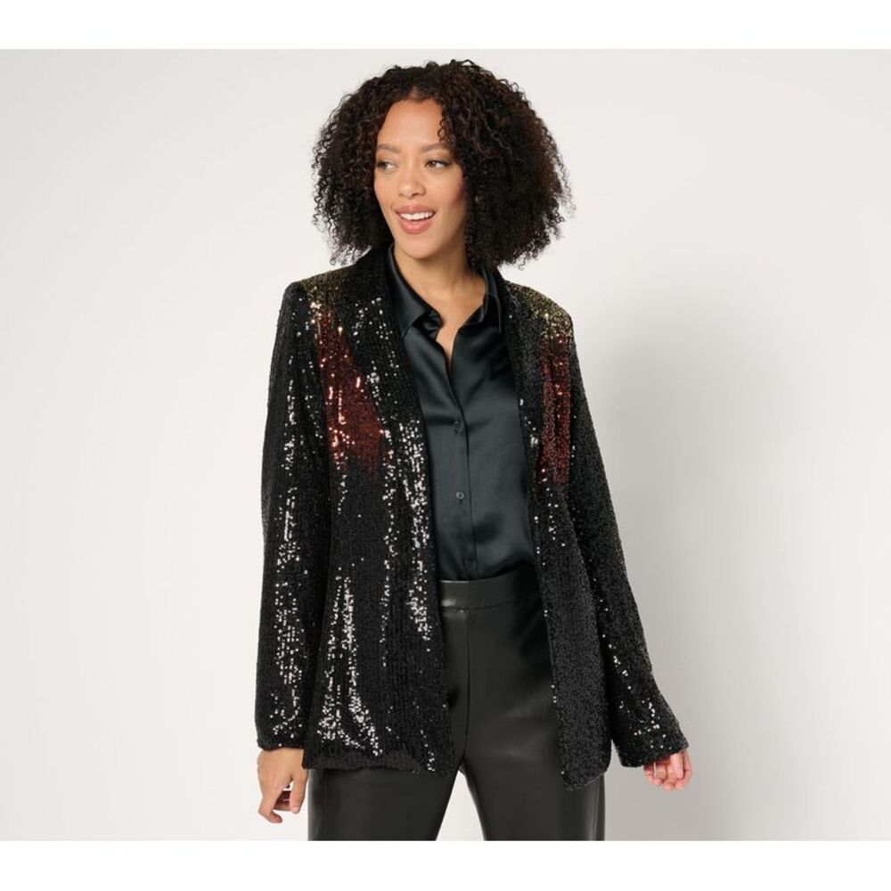 Top Knot Women's Jacket Sz 10 Sequin Blazer Ombre Black/Double Espress A672937